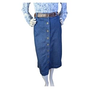 Vintage Laura Scott Button Front Western Denim Midi Skirt | Size XL